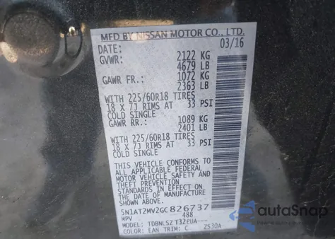 2016 Nissan Rogue Sl from USA, damaged, VIN 5N1AT2MV2GC826737